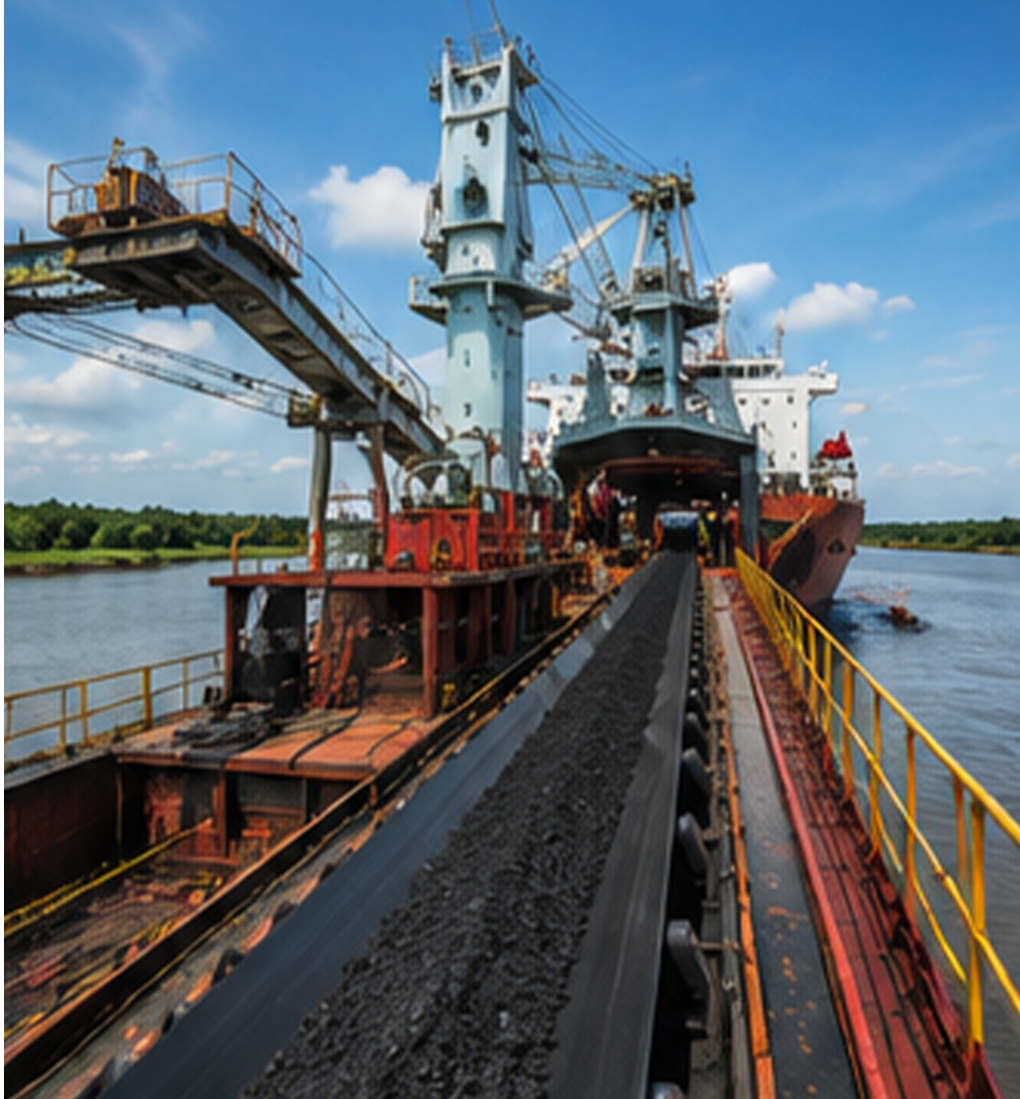 Cargo ship loading at port
